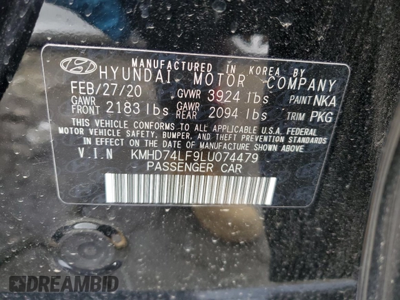 2020 Hyundai Elantra SE z VIN KMHD74LF9LU074479, wystawiony jako Copart lot #52154135 z przebiegiem 30 938 mil mil oraz Szkoda całkowita • Salvage title. Historia ofert i sprzedaży dostępna na DreamBid. Obrazek 12.