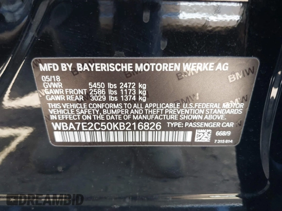 2019 BMW 7 Series 740i с VIN WBA7E2C50KB216826, выставлен на аукционе IAAI как лот 39659011 с пробегом Не указан миль и . История ставок и продаж доступна на DreamBid. Изображение 9.