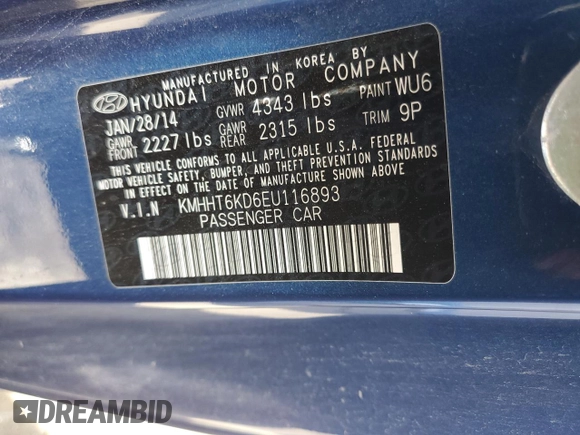 2014 Hyundai Genesis Coupe 2.0T with VIN KMHHT6KD6EU116893, listed as a Copart auction lot 75565104 with 79,122 mi miles and Clean title. Bid and sale history available at DreamBid. Image 12.