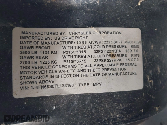 1996 Jeep Cherokee с VIN 1J4FN68S0TL183160, выставлен на аукционе IAAI как лот 42632999 с пробегом 270 668 миль миль и . История ставок и продаж доступна на DreamBid. Изображение 9.