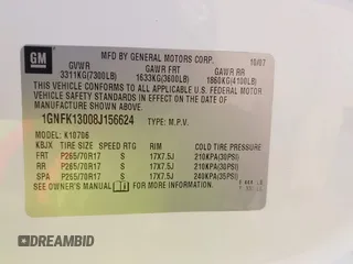 2008 Chevrolet Tahoe LTZ with VIN 1GNFK13008J156624, listed as a IAAI auction lot 42573117 with 185,116 mi miles and . Bid and sale history available at DreamBid. Image 9.
