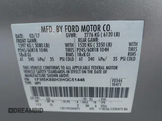 2017 Ford Explorer with VIN 1FM5K8BH3HGC51448, listed as a IAAI auction lot 41961380 with 102,496 mi miles and . Bid and sale history available at carsss.com. Image 9.