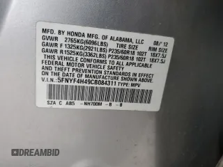 2012 Honda Pilot EX with VIN 5FNYF4H49CB084311, listed as a Copart auction lot 42327875 with 138,434 mi miles and Salvage Title. Bid and sale history available at carsss.com. Image 12.