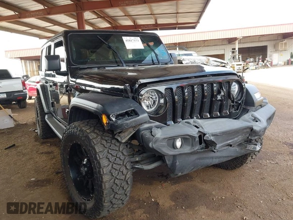 2019 Jeep Wrangler Unlimited Sport S with VIN 1C4HJXDN2KW630780, listed as a IAAI auction lot 41817573 with 56,113 mi miles and . Bid and sale history available at DreamBid. Image 1.