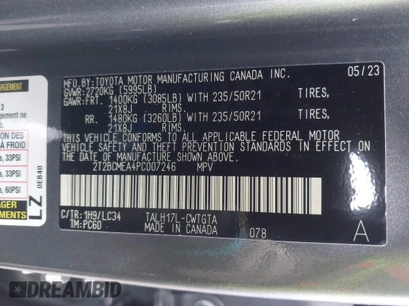 2023 Lexus RX with VIN 2T2BCMEA4PC007246, listed as a IAAI auction lot 41915012 with 13,268 mi miles. Bid and sale history available at carsss.com. Image 9.