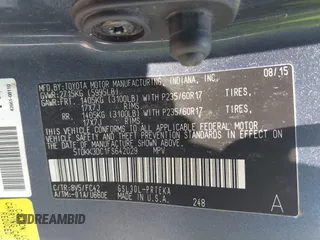 2015 Toyota Sienna LE AAS with VIN 5TDKK3DC1FS642029, listed as a IAAI auction lot 42618738 with 201,344 mi miles and . Bid and sale history available at DreamBid. Image 9.