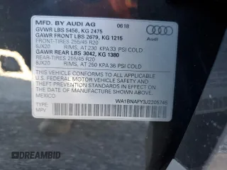2018 Audi Q5 Premium Plus with VIN WA1BNAFY3J2205745, listed as a Copart auction lot 65726912 with 35,570 mi miles. Bid and sale history available at carsss.com. Image 13.