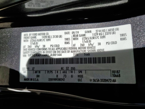 2019 Ford Ranger XL with VIN 1FTER4FH4KLA98144, listed as a Copart auction lot 65192555 with 56,178 mi miles and Salvage title. Bid and sale history available at DreamBid. Image 13.