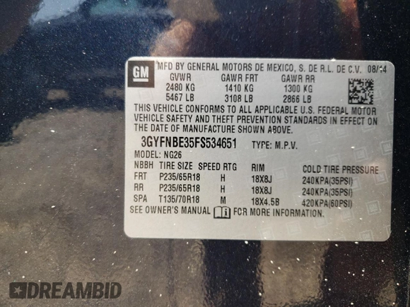 2015 Cadillac SRX Luxury Collection z VIN 3GYFNBE35FS534651, wystawiony jako Copart lot #59124955 z przebiegiem Nie podano mil oraz Szkoda całkowita • Salvage title. Historia ofert i sprzedaży dostępna na DreamBid. Obrazek 13.