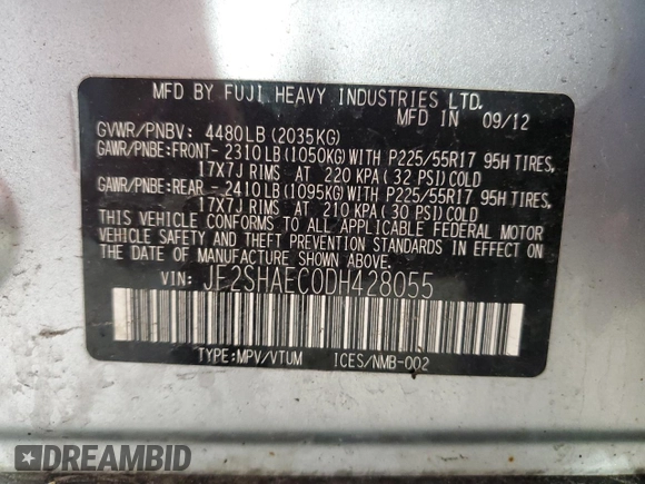 2013 Subaru Forester X Limited with VIN JF2SHAEC0DH428055, listed as a Copart auction lot 60606735 with 142,937 mi miles and Non repairable. Bid and sale history available at DreamBid. Image 13.