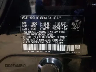 2022 Honda HR-V EX with VIN 3CZRU6H55NM710041, listed as a Copart auction lot 44987655 with 51,222 mi miles and Salvage Title. Bid and sale history available at carsss.com. Image 15.