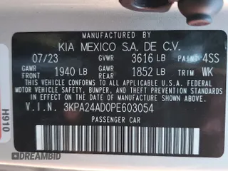 2023 Kia Rio S with VIN 3KPA24AD0PE603054, listed as a Copart auction lot 42997495 with 26,573 mi miles and Salvage Title. Bid and sale history available at carsss.com. Image 12.