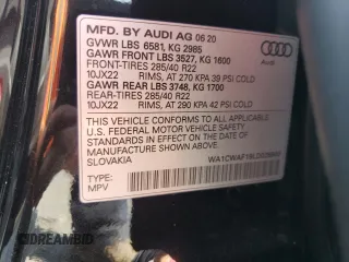 2020 Audi SQ8 z VIN WA1CWAF19LD026900, wystawiony jako Copart lot #62258333 z przebiegiem 35 347 mil mil oraz . Historia ofert i sprzedaży dostępna na DreamBid. Obrazek 14.