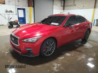 2020 Infiniti Q50 Red Sport 400 with VIN JN1FV7AR7LM660179, listed as a Copart auction lot 89016435 with 33,500 mi miles and Salvage Title. Bid and sale history available at carsss.com. Image 1.