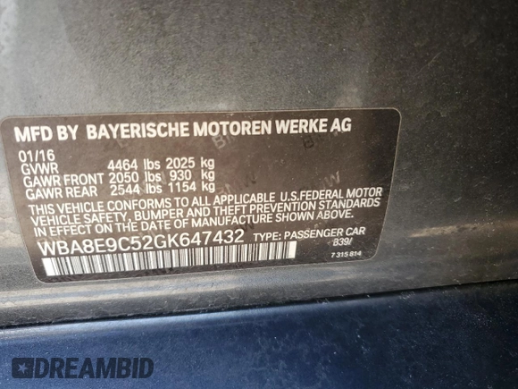 2016 BMW 3 Series 328i with VIN WBA8E9C52GK647432, listed as a Copart auction lot 48344095 with 77,960 mi miles and Salvage Title. Bid and sale history available at DreamBid. Image 14.