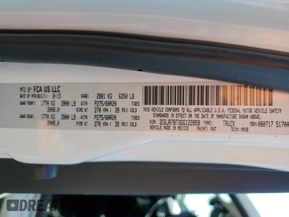 2016 Ram 1500 Big Horn with VIN 3C6JR7BT3GG122858, listed as a Copart auction lot 57103695 with 143,288 mi miles and Salvage title. Bid and sale history available at DreamBid. Image 12.