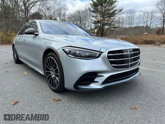2021 Mercedes-Benz S 580 with VIN W1K6G7GB8MA039284, listed as a Copart auction lot 55825815 with 77,726 mi miles and Clean Title. Bid and sale history available at carsss.com. Image 1.