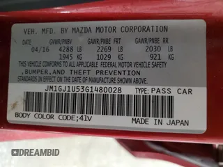 2016 Mazda 6 i Sport with VIN JM1GJ1U53G1480028, listed as a Copart auction lot 42093805 with 122,341 mi miles and Salvage Title. Bid and sale history available at DreamBid. Image 15.