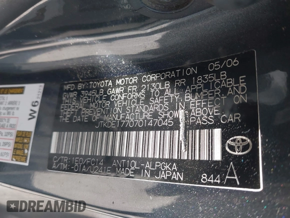 2007 Scion tC Spec with VIN JTKDE177070147045, listed as a IAAI auction lot 41846501 with 183,783 mi miles. Bid and sale history available at carsss.com. Image 9.