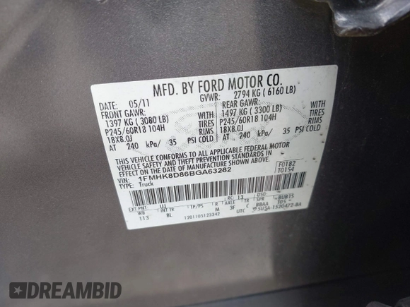 2011 Ford Explorer XLT with VIN 1FMHK8D86BGA63282, listed as a IAAI auction lot 42640508 with 200,620 mi miles and . Bid and sale history available at DreamBid. Image 9.