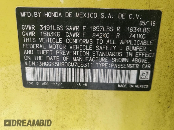 2016 Honda Fit EX-L with VIN 3HGGK5H80GM705311, listed as a Copart auction lot 45185035 with 26,457 mi miles and Salvage title. Bid and sale history available at DreamBid. Image 12.