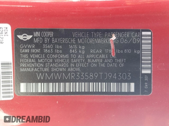 2009 MINI Convertible z VIN WMWMR33589TJ94303, wystawiony jako Copart lot #43358885 z przebiegiem 44 688 mil mil oraz Czysty tytuł • Clean title. Historia ofert i sprzedaży dostępna na DreamBid. Obrazek 12.