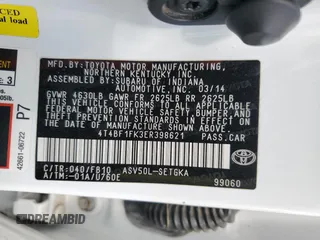 2014 Toyota Camry L with VIN 4T4BF1FK3ER398621, listed as a Copart auction lot 50946675 with 71,141 mi miles and Clean Title. Bid and sale history available at DreamBid. Image 12.