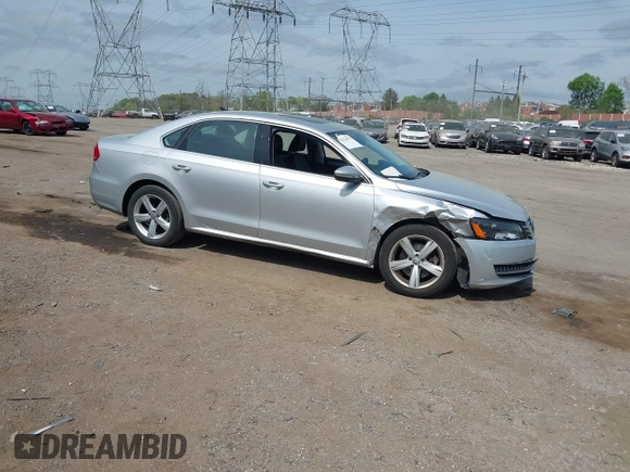 2012 Volkswagen Passat SE with VIN 1VWBP7A32CC101143, listed as a IAAI auction lot 42124955 with 64,843 mi miles. Bid and sale history available at carsss.com. Image 1.