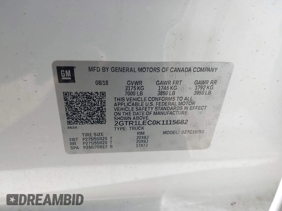 2019 GMC Sierra 1500 Limited with VIN 2GTR1LEC0K1115682, listed as a IAAI auction lot 41792304 with 123,077 mi miles. Bid and sale history available at carsss.com. Image 9.