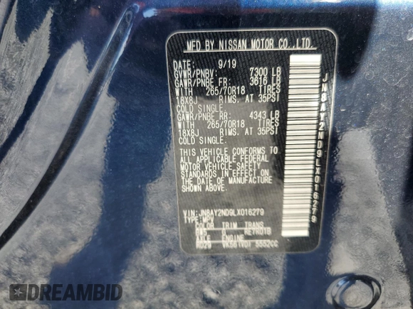 2020 Nissan Armada SV with VIN JN8AY2ND9LX016279, listed as a Copart auction lot 58010604 with 86,016 mi miles and Salvage Title. Bid and sale history available at carsss.com. Image 15.