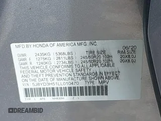 2020 Acura MDX w/Technology Pkg with VIN 5J8YD3H51LL010470, listed as a IAAI auction lot 40486114 with 1 mi miles. Bid and sale history available at carsss.com. Image 9.
