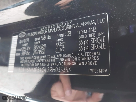2024 Hyundai Santa Fe Calligraphy with VIN 5NMP54GL2RH035353, listed as a IAAI auction lot 40972225 with 14,409 mi miles. Bid and sale history available at carsss.com. Image 9.