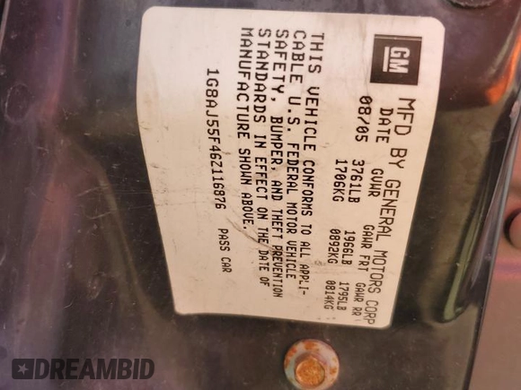 2006 Saturn ION z VIN 1G8AJ55F46Z116876, wystawiony jako Copart lot #69467074 z przebiegiem 174 248 mil mil oraz Szkoda całkowita • Salvage title. Historia ofert i sprzedaży dostępna na DreamBid. Obrazek 12.
