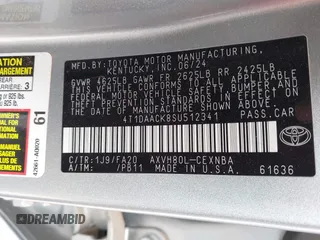 2025 Toyota Camry LE with VIN 4T1DAACK8SU512341, listed as a IAAI auction lot 42210426 with 14,276 mi miles and . Bid and sale history available at DreamBid. Image 9.