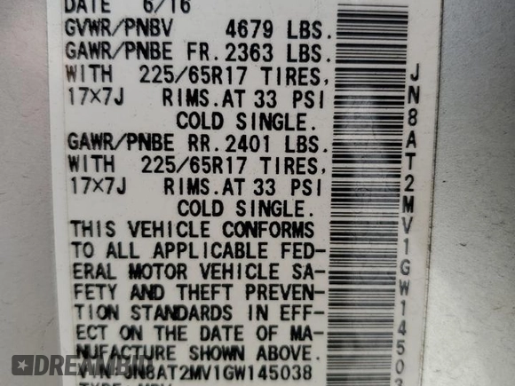 2016 Nissan Rogue S with VIN JN8AT2MV1GW145038, listed as a Copart auction lot 53784785 with 97,545 mi miles and Clean Title. Bid and sale history available at carsss.com. Image 13.