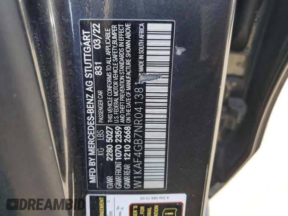 2022 Mercedes-Benz C 300 with VIN W1KAF4GB7NR041381, listed as a Copart auction lot 52912145 with 88,668 mi miles and Clean title. Bid and sale history available at DreamBid. Image 12.