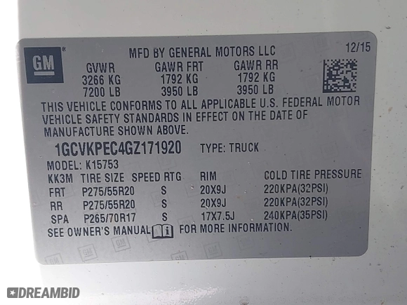2016 Chevrolet Silverado 1500 Custom with VIN 1GCVKPEC4GZ171920, listed as a IAAI auction lot 41463943 with 169,687 mi miles. Bid and sale history available at carsss.com. Image 9.
