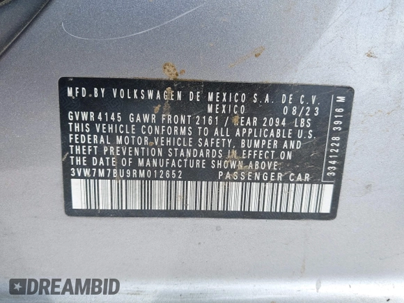 2024 Volkswagen Jetta SE z VIN 3VW7M7BU9RM012652, wystawiony jako IAAI lot #41911472 z przebiegiem 47 151 mil mil oraz . Historia ofert i sprzedaży dostępna na DreamBid. Obrazek 9.