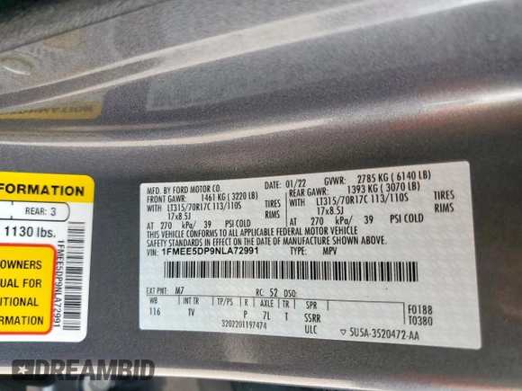 2022 Ford Bronco с VIN 1FMEE5DP9NLA72991, выставлен на аукционе Copart как лот 56551355 с пробегом 2 692 миль миль и Списание • Salvage title. История ставок и продаж доступна на DreamBid. Изображение 13.