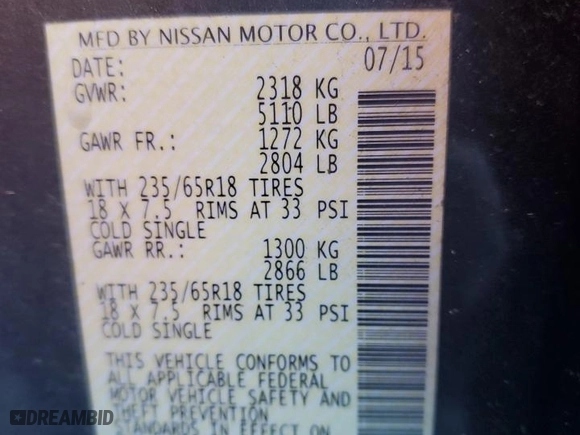 2015 Nissan Murano SL with VIN 5N1AZ2MG9FN253189, listed as a Copart auction lot 48157615 with 153,990 mi miles and Salvage Title. Bid and sale history available at carsss.com. Image 13.