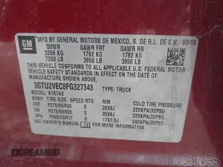2015 GMC Sierra 1500 SLT with VIN 3GTU2VEC8FG327343, listed as a IAAI auction lot 41945583 with 225,200 mi miles and . Bid and sale history available at DreamBid. Image 9.