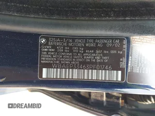 2003 BMW 3 Series 325xi with VIN WBAEP33463PF01746, listed as a IAAI auction lot 42435729 with 239,431 mi miles and . Bid and sale history available at DreamBid. Image 9.