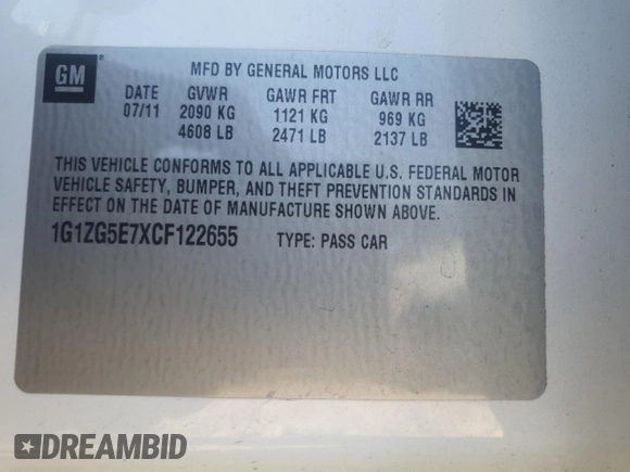 2012 Chevrolet Malibu LTZ with VIN 1G1ZG5E7XCF122655, listed as a Copart auction lot 54619015 with 164,118 mi miles and Salvage Title. Bid and sale history available at DreamBid. Image 13.