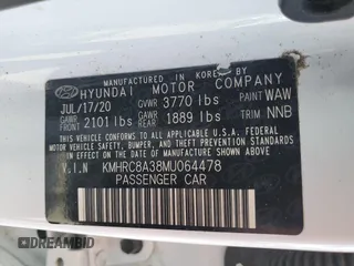 2021 Hyundai Venue Denim with VIN KMHRC8A38MU064478, listed as a Copart auction lot 57478725 with 57,161 mi miles and Salvage title. Bid and sale history available at DreamBid. Image 13.