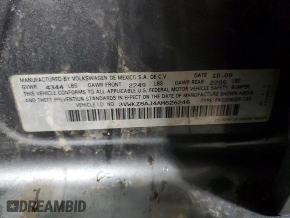 2010 Volkswagen Jetta z VIN 3VWKZ8AJ4AM626246, wystawiony jako Copart lot #49243245 z przebiegiem 188 819 mil mil oraz Szkoda całkowita • Salvage title. Historia ofert i sprzedaży dostępna na DreamBid. Obrazek 13.