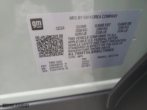 2024 Chevrolet TrailBlazer RS with VIN KL79MTSL6RB179969, listed as a Copart auction lot 88992935 with 5,450 mi miles and Salvage Title. Bid and sale history available at carsss.com. Image 14.
