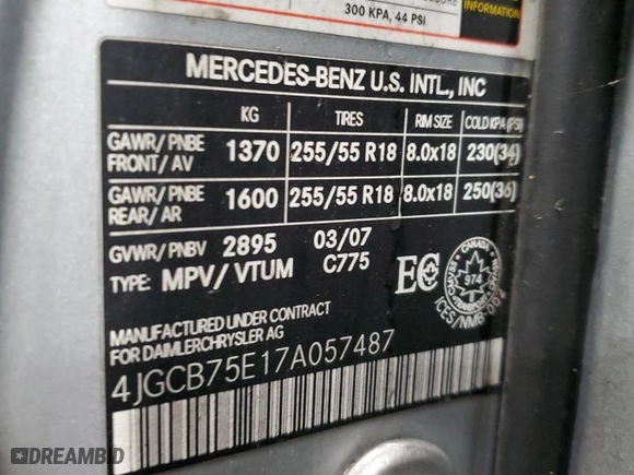 2007 Mercedes-Benz R-Class 5.0L with VIN 4JGCB75E17A057487, listed as a Copart auction lot 83791954 with 172,899 mi miles and Clean Title. Bid and sale history available at carsss.com. Image 13.