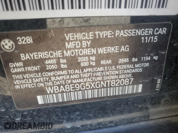 2016 BMW 3 Series 328i with VIN WBA8E9G5XGNT82087, listed as a Copart auction lot 50676775 with 101,538 mi miles and Salvage Title. Bid and sale history available at carsss.com. Image 12.