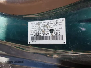 2002 Honda CR-V EX с VIN JHLRD78892C053346, выставлен на аукционе IAAI как лот 42447196 с пробегом 192 602 миль миль и . История ставок и продаж доступна на DreamBid. Изображение 9.