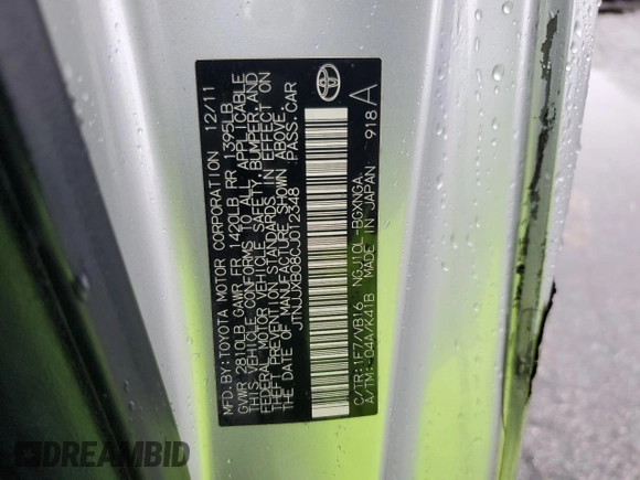 2012 Scion iQ z VIN JTNJJXB08CJ012348, wystawiony jako Copart lot #45415315 z przebiegiem 87 315 mil mil oraz Szkoda całkowita • Salvage title. Historia ofert i sprzedaży dostępna na DreamBid. Obrazek 12.